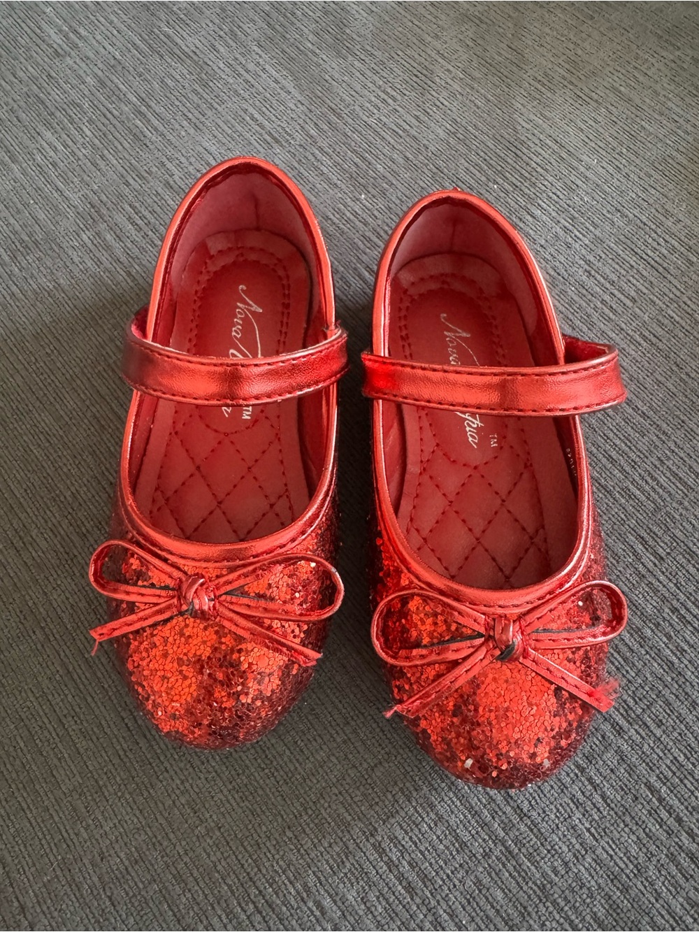 Girls Shimmer Red Mary Jane Dress Shoes with Bow Accent